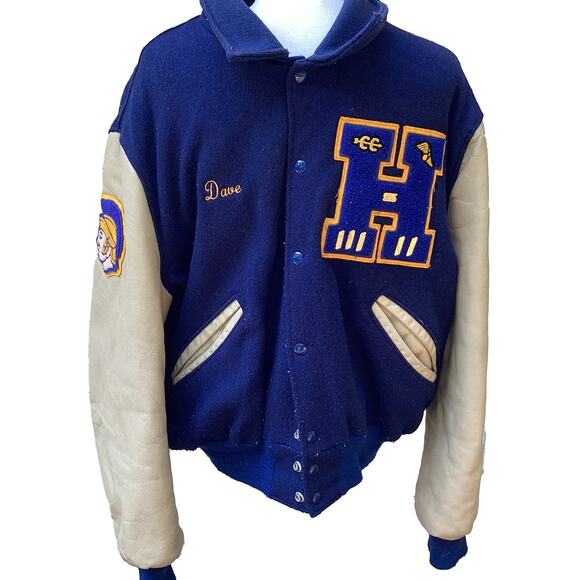 Vintage 1990s DeLONG Varsity Athletic Letter Jacket Blue Men's Large (44) - Picture 1 of 12